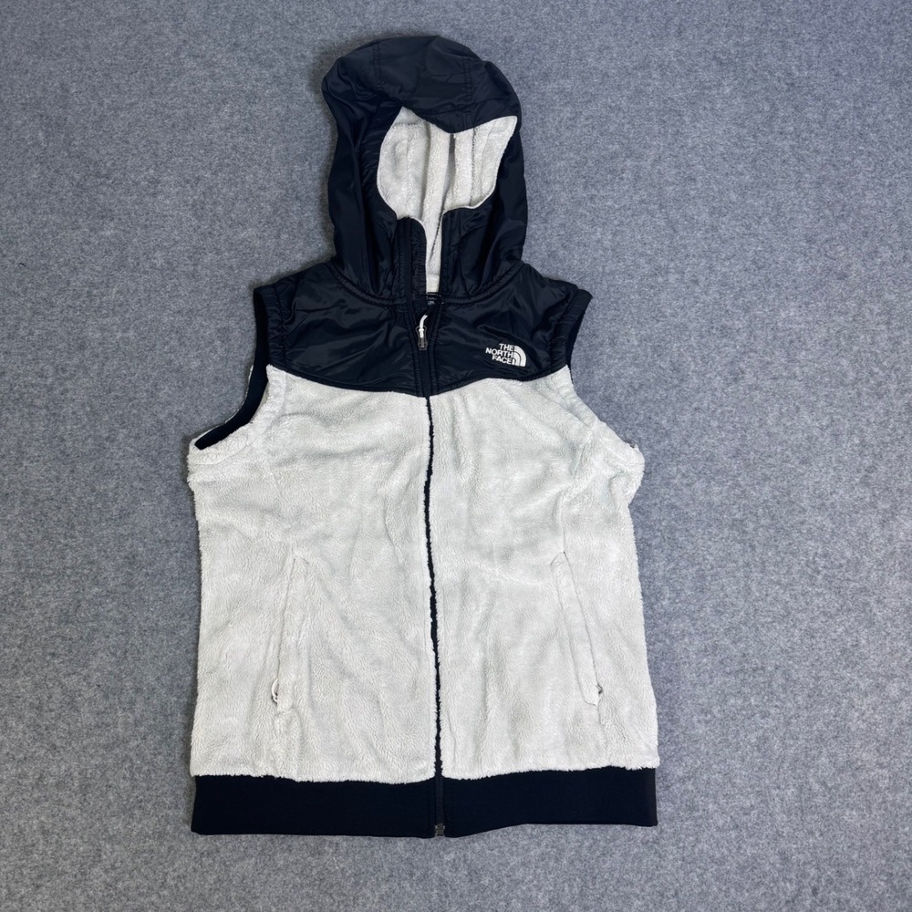 The North Face Hooded Fleece Vest Womens Medium White Black Excellent Full Zip